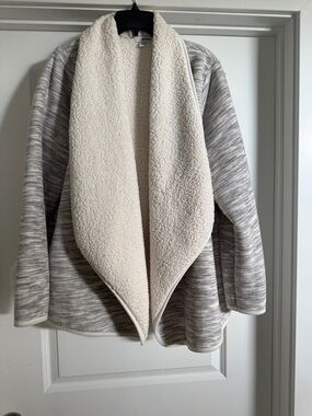 Sherpa-Lined Open Front Jacket in Light Gray and Cream - Women